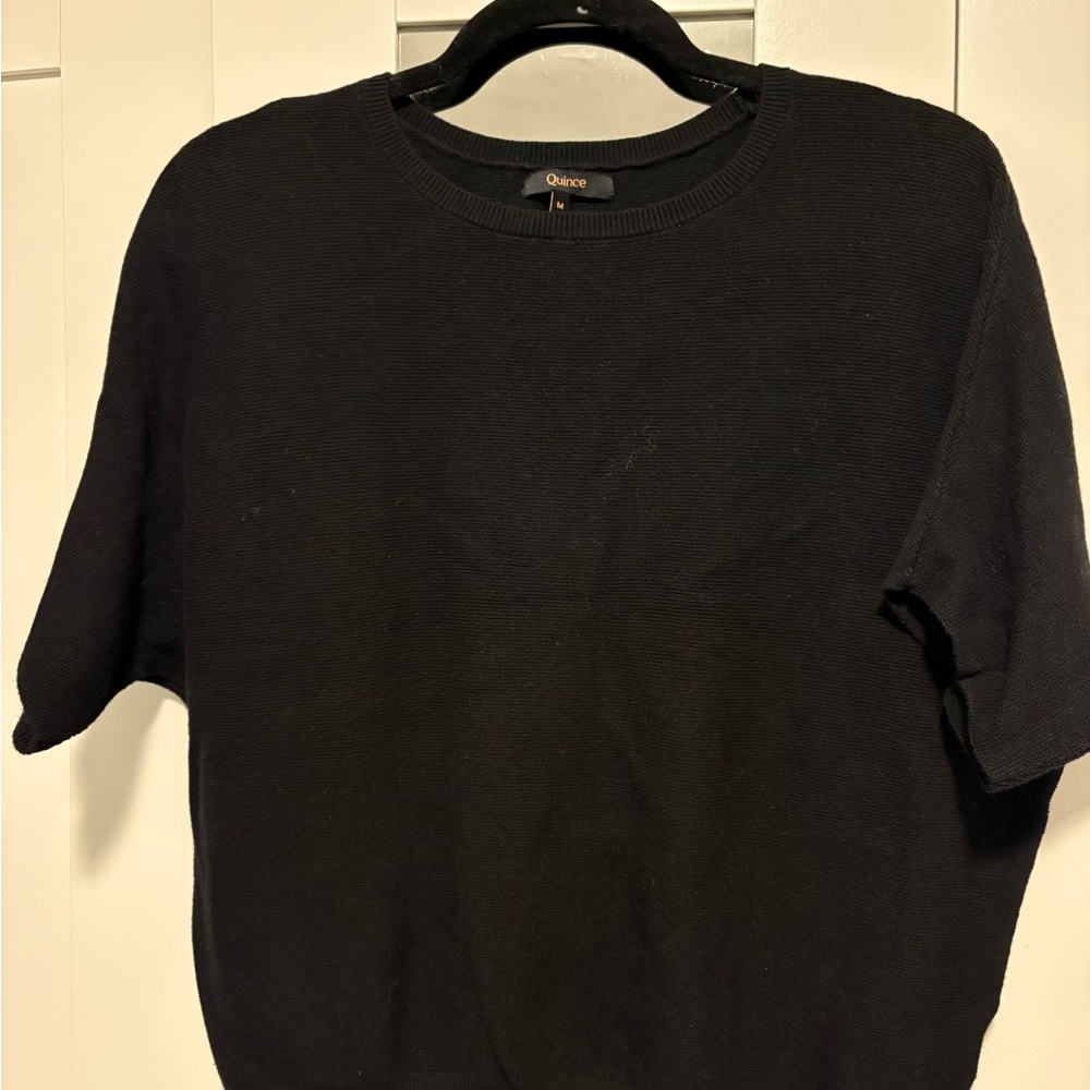 Quince Black Lightweight Cotton Cashmere Link-Stitch Dolman Sweater - Picture 3 of 10